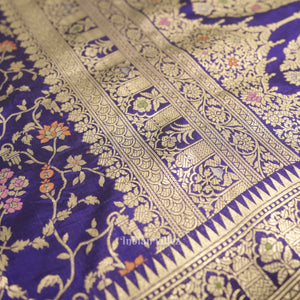 Navy Blue Meenakari Banarasi Katan Silk Saree