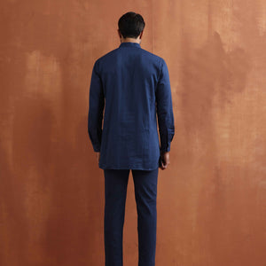 trueBrowns Men's Blue Cotton Short Kurta