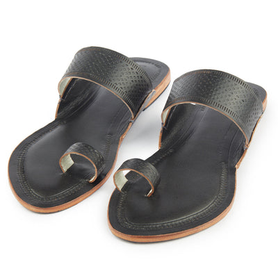 Black Handstitched Leather Kolhapuri Women Slipper