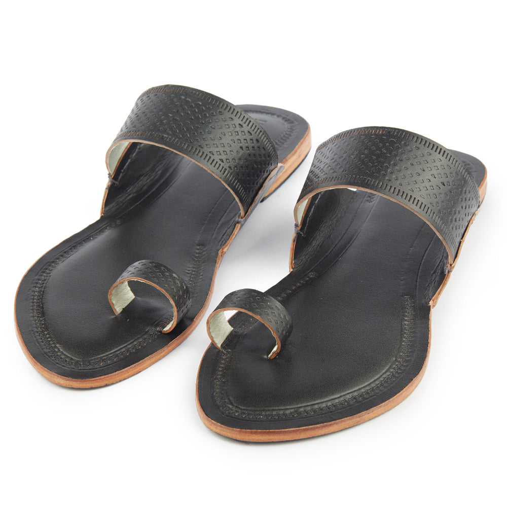 Black Handstitched Leather Kolhapuri Women Slipper