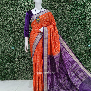 Orange Odisha Ikat Tribal Theme Sambalpuri Silk Saree
