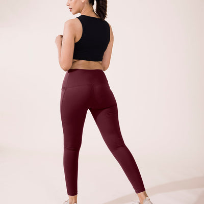 Women Solid Maroon Nylon Fitness Tights