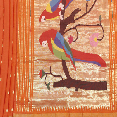 Orange Butta Design Cotton Paithani Saree