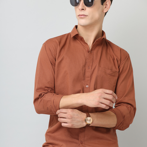 Frankshirt Men Dusty Brown Solid Tailored Fit Cotton Casual Shirt