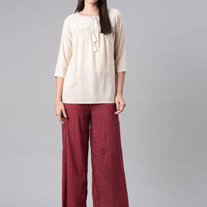 Women Red Woven Viscose Mid Rise Printed Palazzo