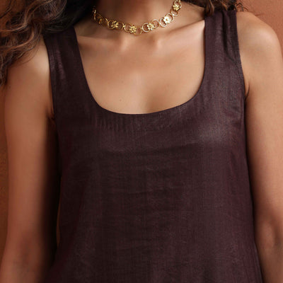 trueBrowns Brown Metallic Straight Kurta Set