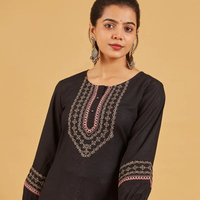Embroidered Black short top