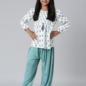 Girls Solid Dark Mint Harem Pants