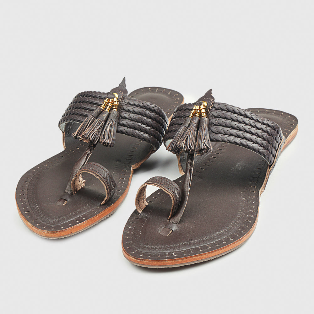 Brown Handstitched Leather Kolhapuri Women Slipper