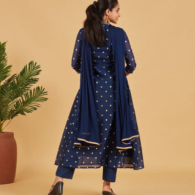 Royal Blue Kurta Set With Matching Dupatta