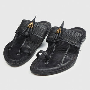 Black Handstitched Leather Kolhapuri Men Slipper