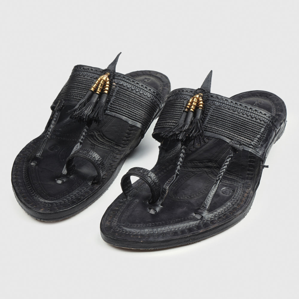 Black Handstitched Leather Kolhapuri Men Slipper