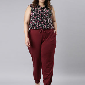 Women Solid Maroon Mid Rise Casual Joggers