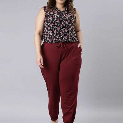 Women Solid Maroon Mid Rise Casual Joggers