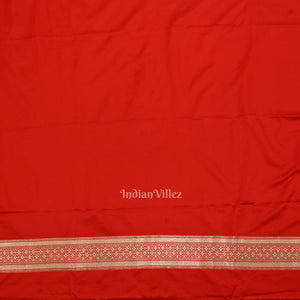 Deep Red Floral Motif Mashru Satin Silk Banarasi Saree