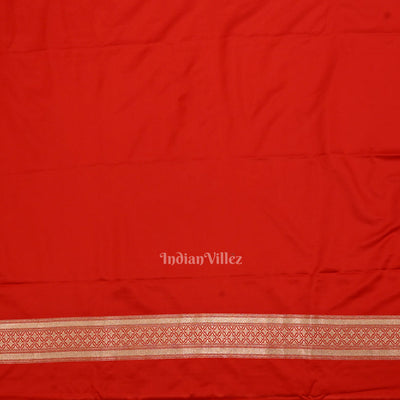 Deep Red Floral Motif Mashru Satin Silk Banarasi Saree