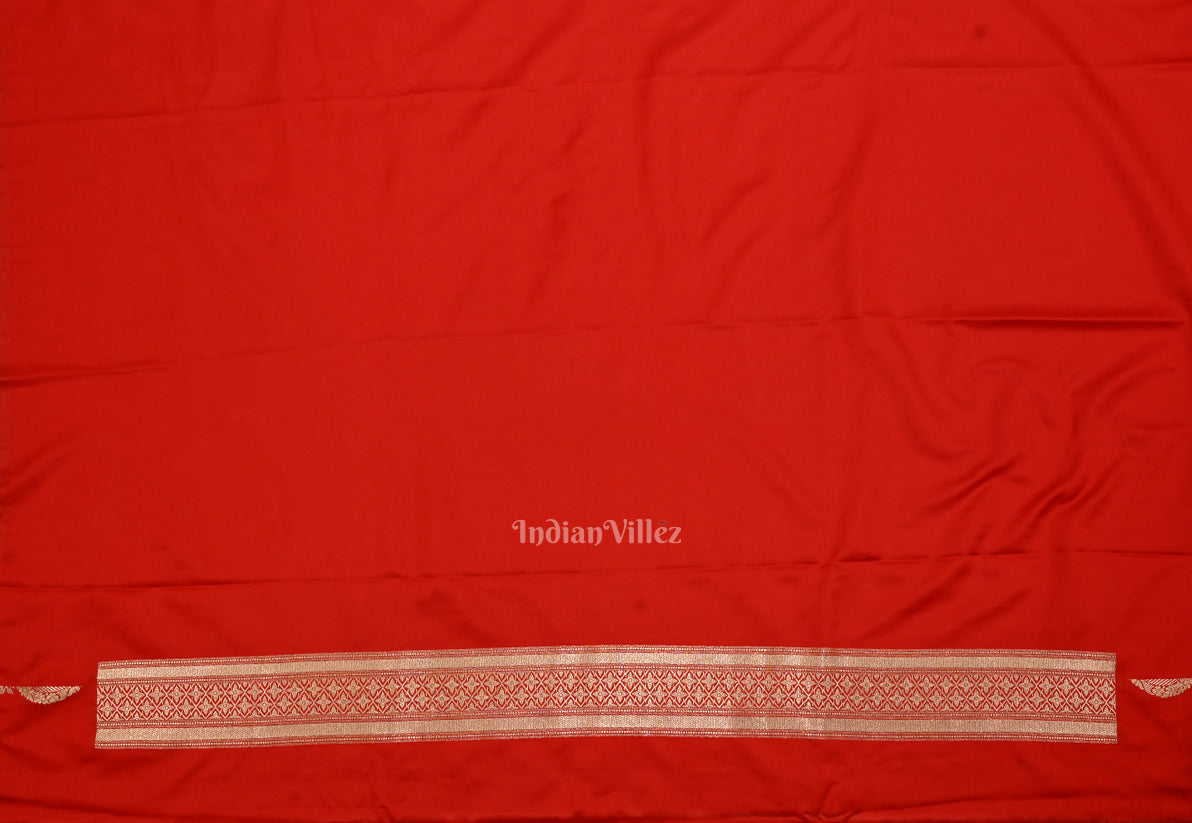 Deep Red Floral Motif Mashru Satin Silk Banarasi Saree