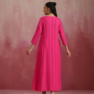 trueBrowns Pink Cotton Dobby Kurta Set