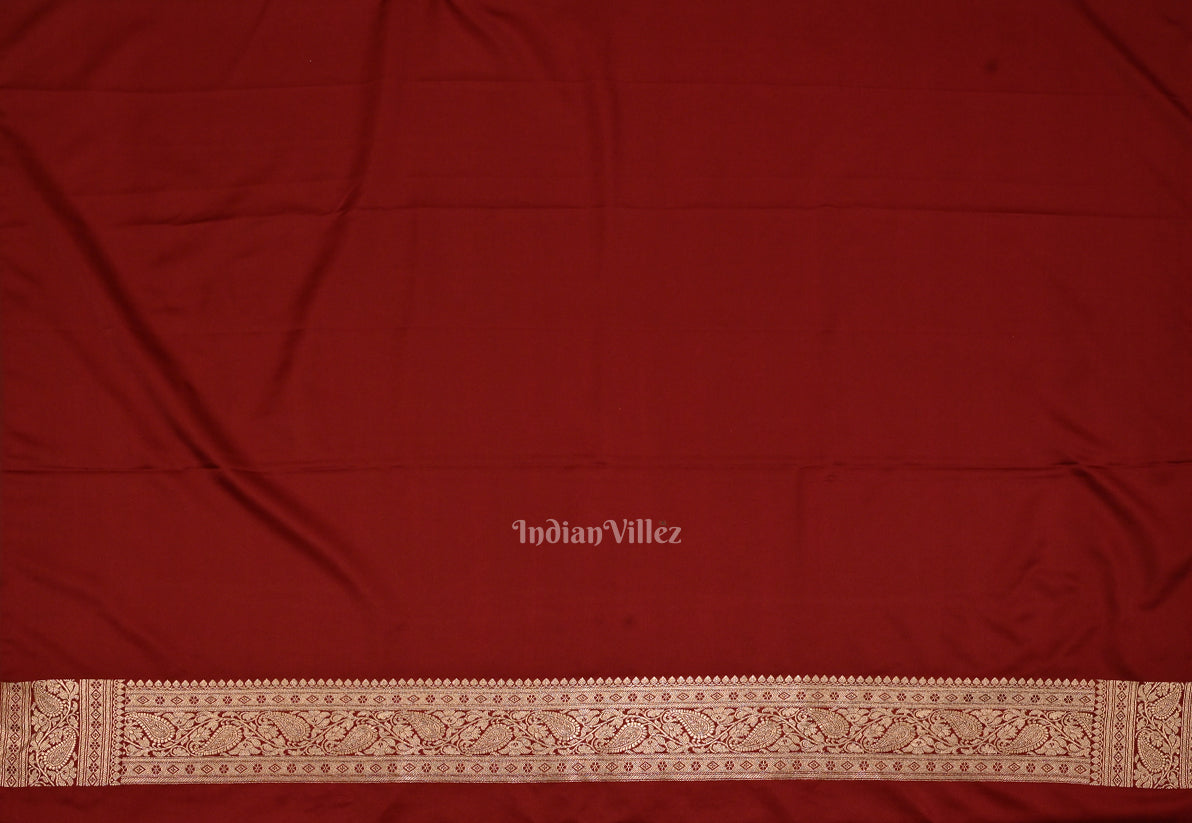 Deep Maroon Meenakari Pure Mashru Satin Silk Banarasi Saree