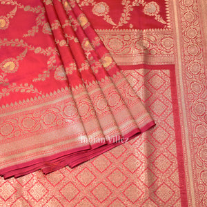Raspberry Pink Dual Tone Meenakari Pure Mashru Satin Silk Banarasi Saree