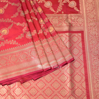 Raspberry Pink Dual Tone Meenakari Pure Mashru Satin Silk Banarasi Saree