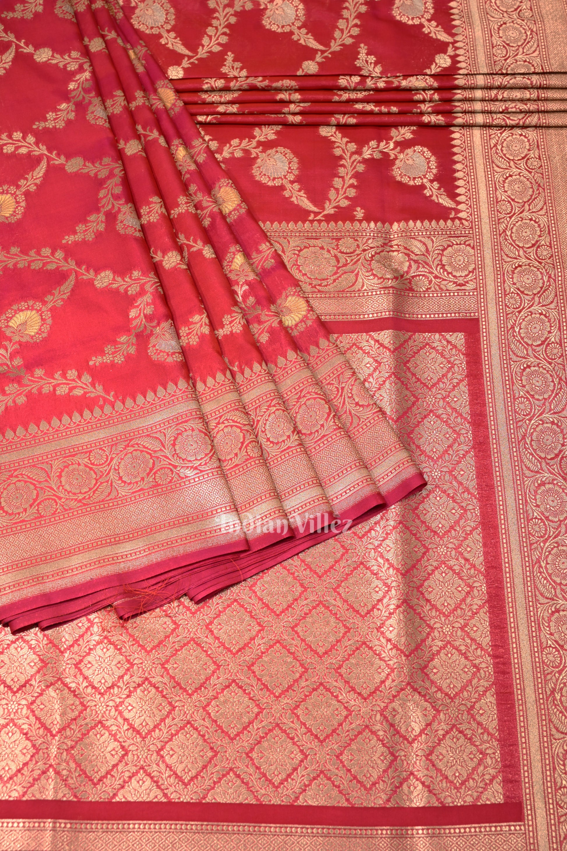 Raspberry Pink Dual Tone Meenakari Pure Mashru Satin Silk Banarasi Saree