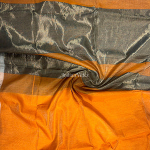 Orange Pure Silk Cotton Maheshwari Saree with Zari Border