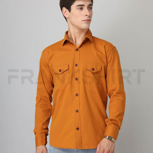 Frankshirt Double Pocket Mustard Solid Tailored Fit Cotton Casual Shirt for Man