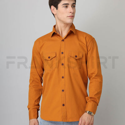 Frankshirt Double Pocket Mustard Solid Tailored Fit Cotton Casual Shirt for Man
