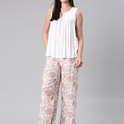 Women Medium Pinks Viscose Mid Rise Printed Palazzo