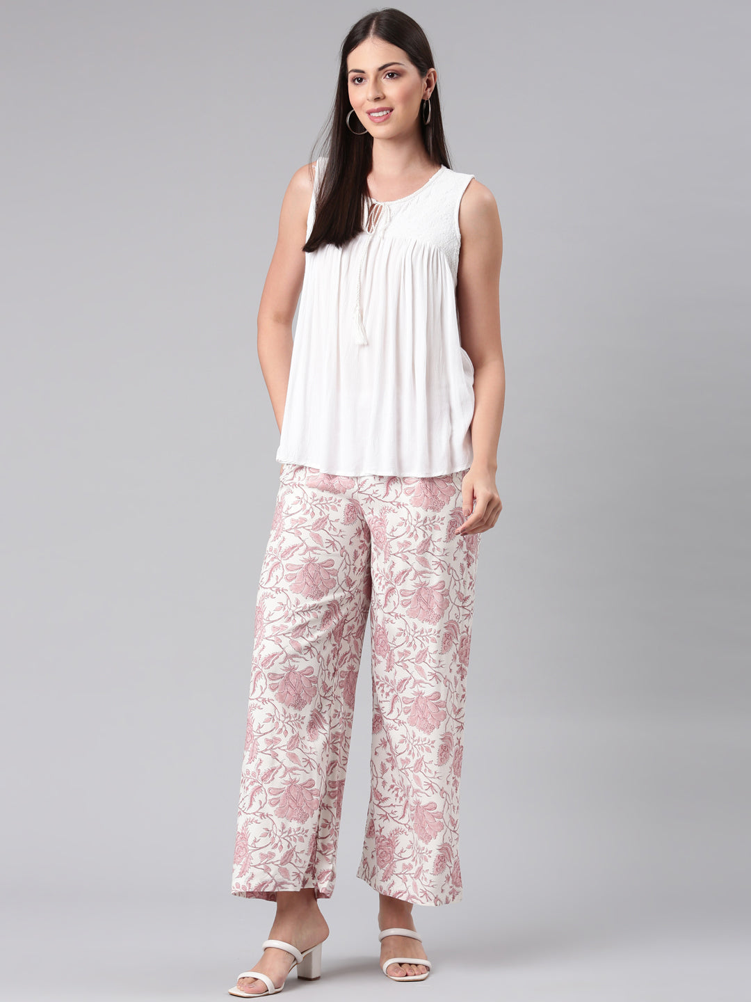 Women Medium Pinks Viscose Mid Rise Printed Palazzo
