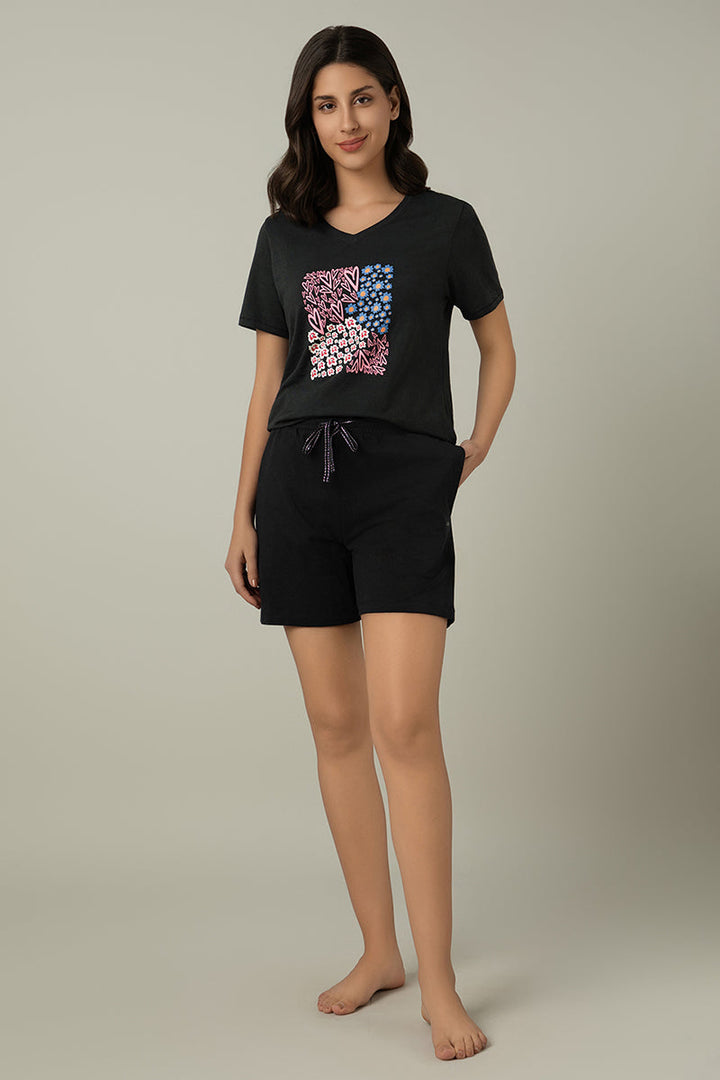 V-Neck Sleep Tee - Floral Heart Print