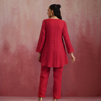 trueBrowns Red Cotton Dobby Co-ord set