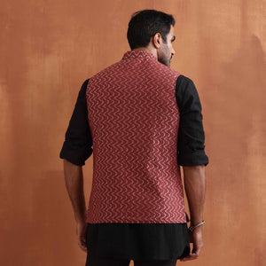 trueBrowns Men's Rust Cotton Dobby Nehru Jacket