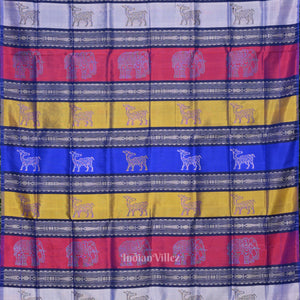 Sky Blue with Fish Motif Double Pallu Berhampuri Silk Saree