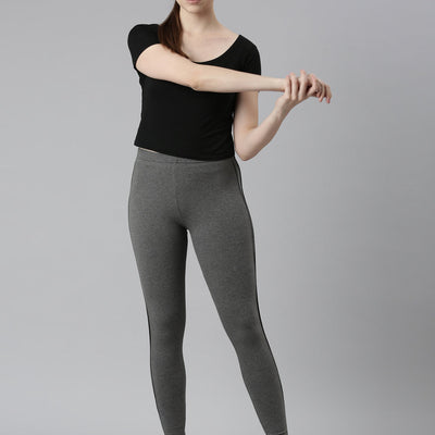 Women Solid Antra Melanges Side Stripe Active Leggings