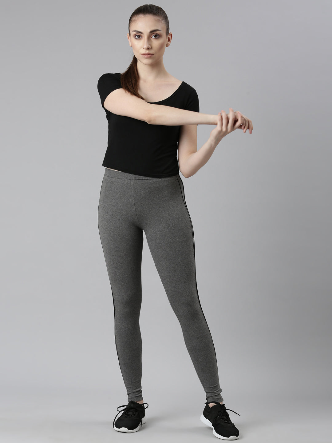 Women Solid Antra Melanges Side Stripe Active Leggings