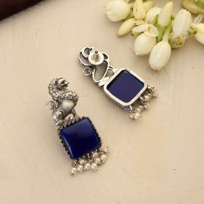 trueBrowns Silver Tone  Turquise Stone Earrings