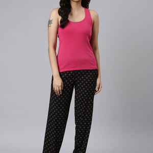 Women Printed Black Woven Viscose Lounge Pants