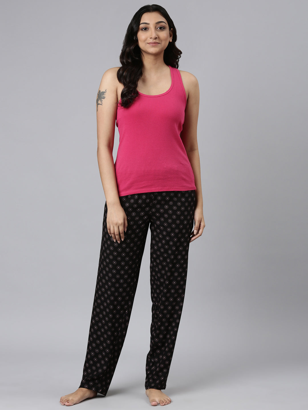Women Printed Black Woven Viscose Lounge Pants