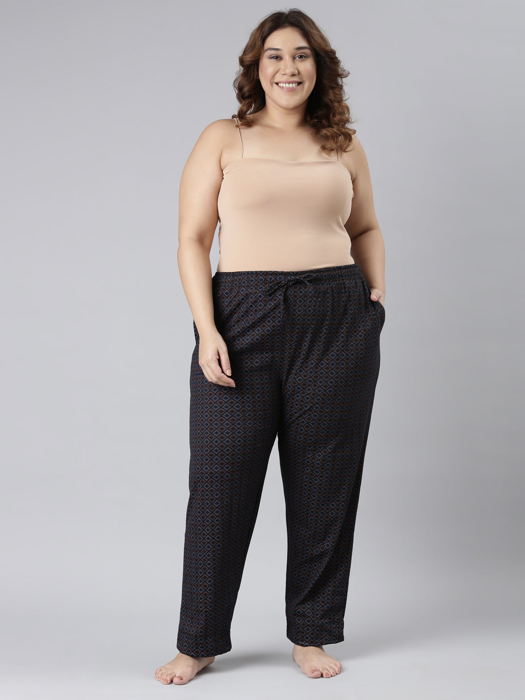 Women Printed Black Mid Rise Cotton Knit Lounge Pants