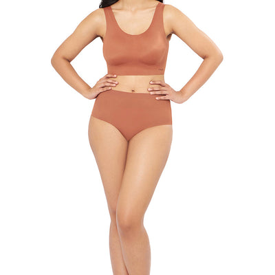 Skins Support Solid Non Padded Non-Wired Scoop Neck Cami Bra - Caramel Nude