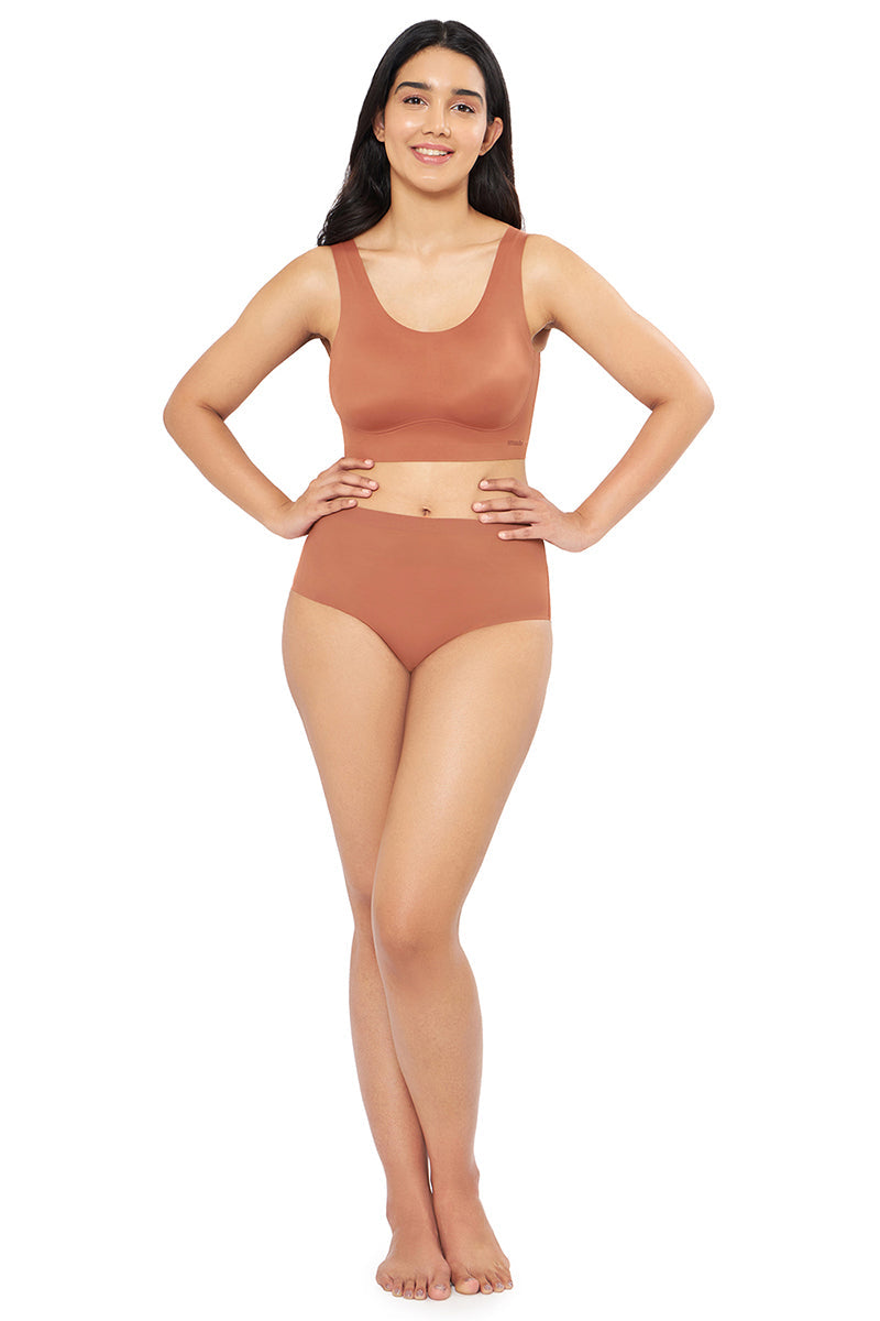 Skins Support Solid Non Padded Non-Wired Scoop Neck Cami Bra - Caramel Nude
