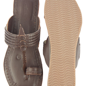 Brown Handstitched Leather Kolhapuri Women Slipper