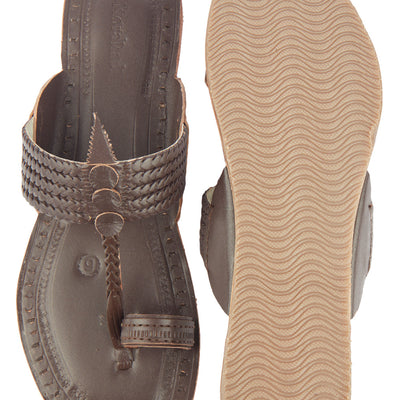 Brown Handstitched Leather Kolhapuri Women Slipper