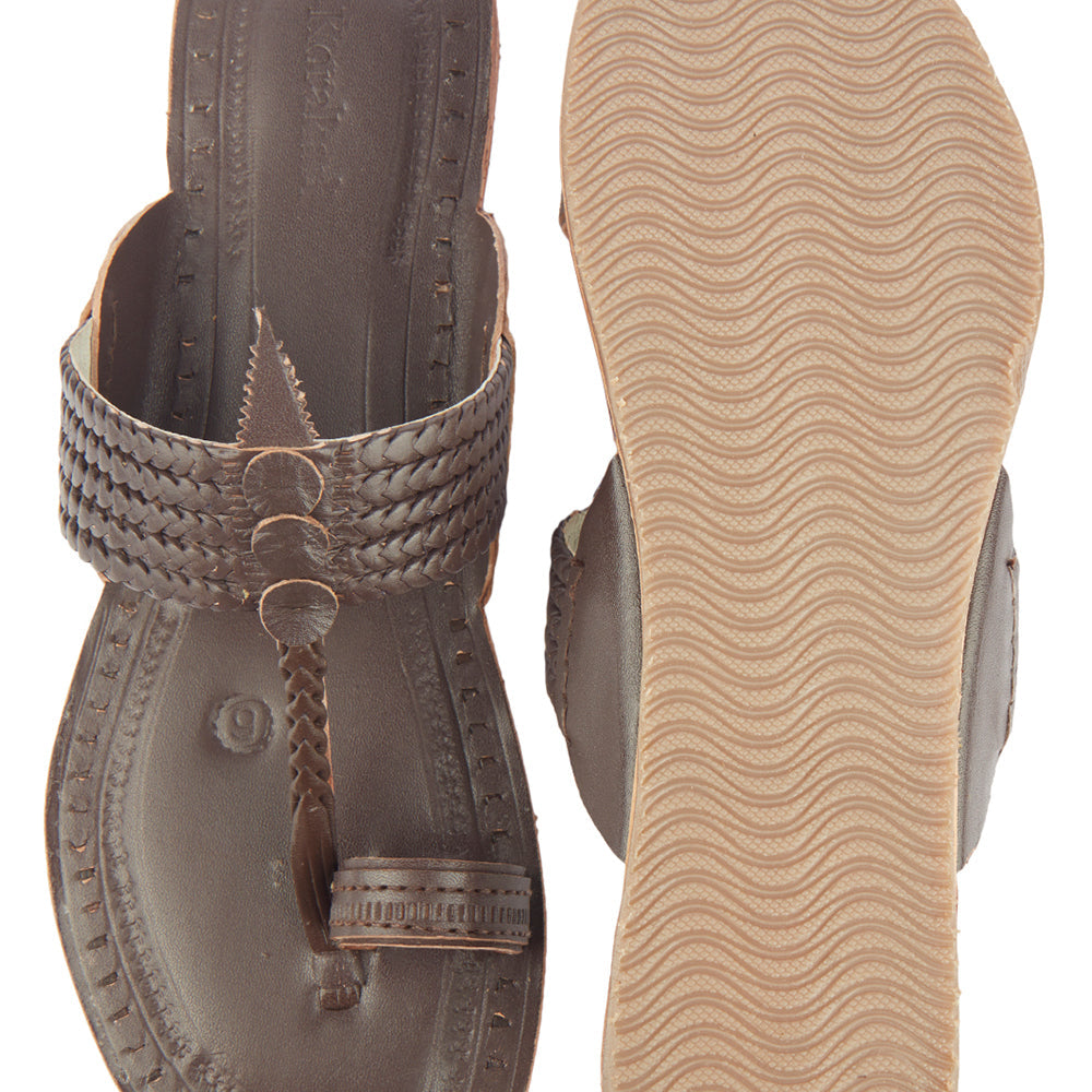 Brown Handstitched Leather Kolhapuri Women Slipper