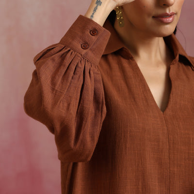 trueBrowns Brown Cotton Dobby Dress
