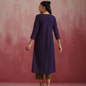 trueBrowns Purple Cotton Dobby Kurta Set