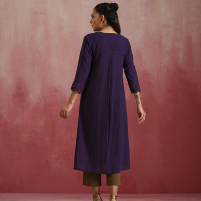 trueBrowns Purple Cotton Dobby Kurta Set