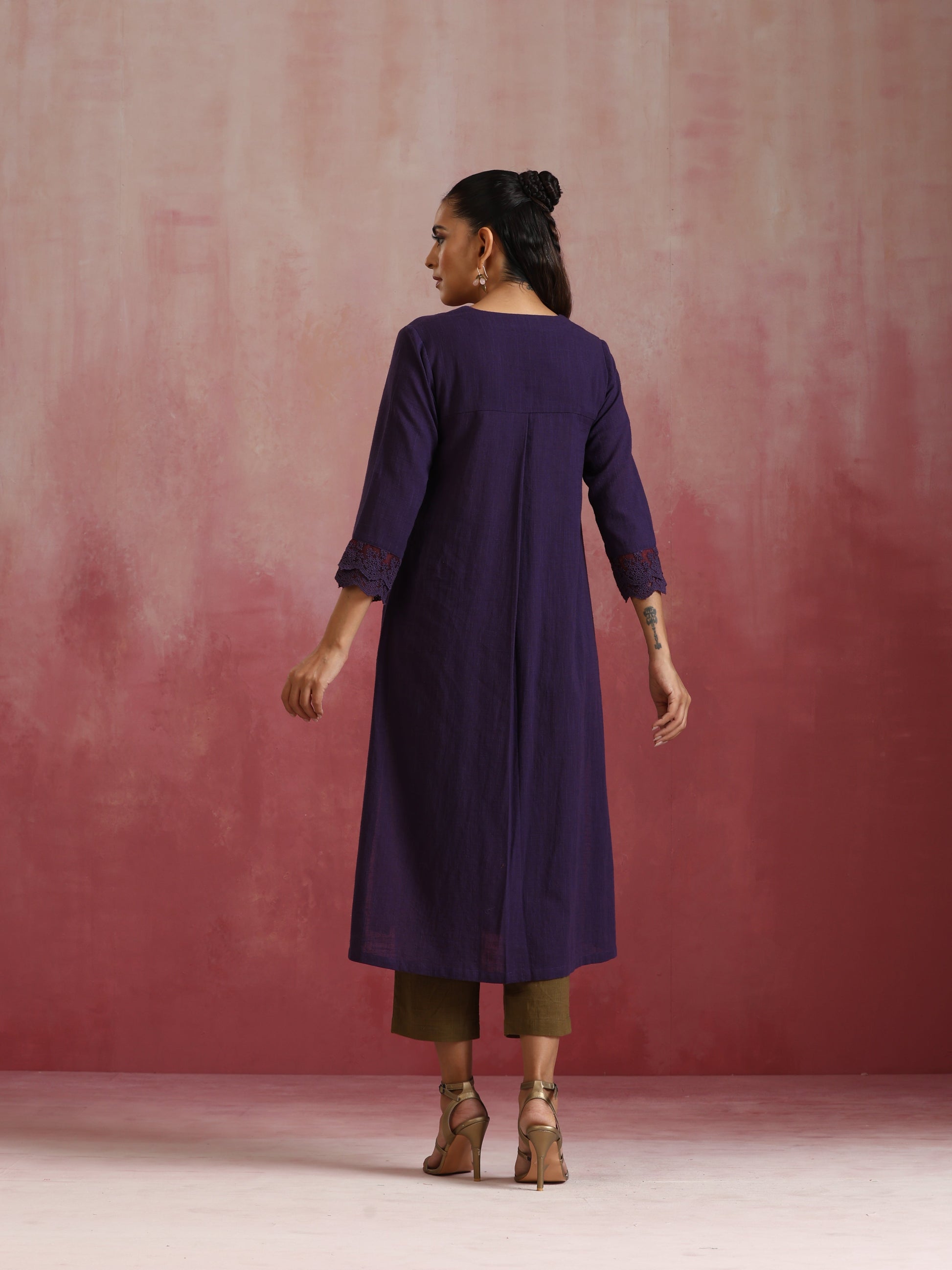 trueBrowns Purple Cotton Dobby Kurta Set